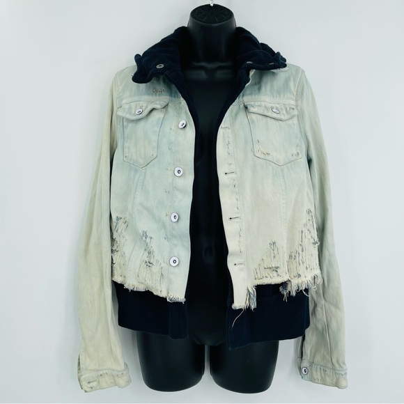 Free People‎ double weave denim jacket distressed destroyed women's size S - Picture 10 of 10